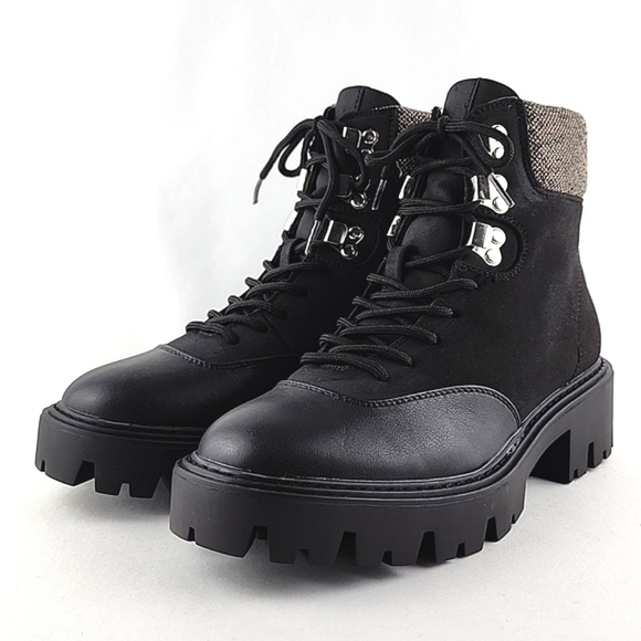 ONLY Betty Women's Black Lace-Up Faux Leather Ankle Boots  Chunky Soles Size 37 - Picture 4 of 15